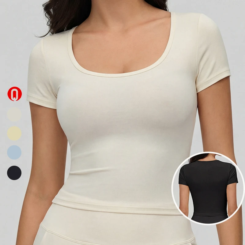 Women's Comfortable Breathable Yoga Workout Top Short Sleeve Gym Wear Four-Way Stretch Sport T-Shirt Pilates Workout Tee Spring
