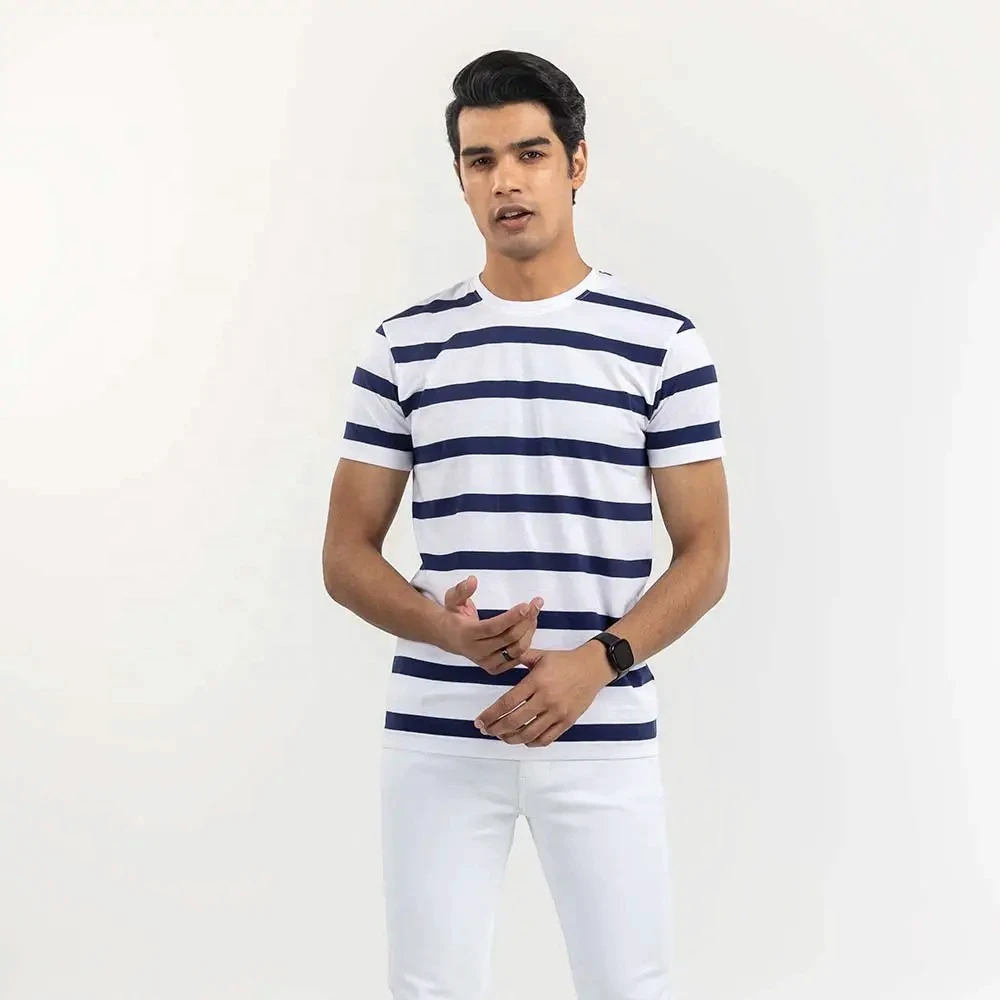 Women's Plus Size Breathable Cotton Spandex T-Shirt Soft Textile Striped V-neck Short Sleeve Eco-Friendly Casual Knitted