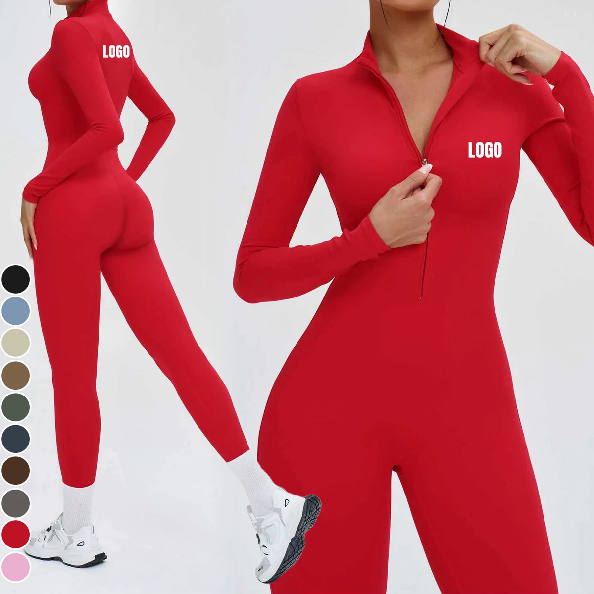 High Quality Long Sleeve Activewear Half Zip Quick Dry Breathable Yoga Jumpsuit Lightweight Elastic Sports Bodysuit for Women