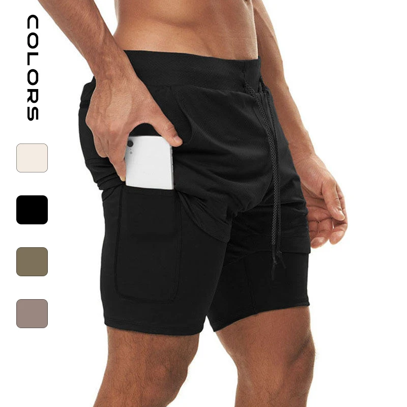 Mens 7 Inch Liner Shorts Double Layer With Zipper Breathable Stretch Running Training Sports Casual Quick Dry Gym Shorts