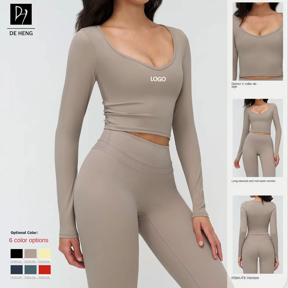 New Plus Size Women V-Neck T Shirt High Elastic Tight Slim Workout Fitness Sportswear Yoga Long Sleeve Tops for Womens