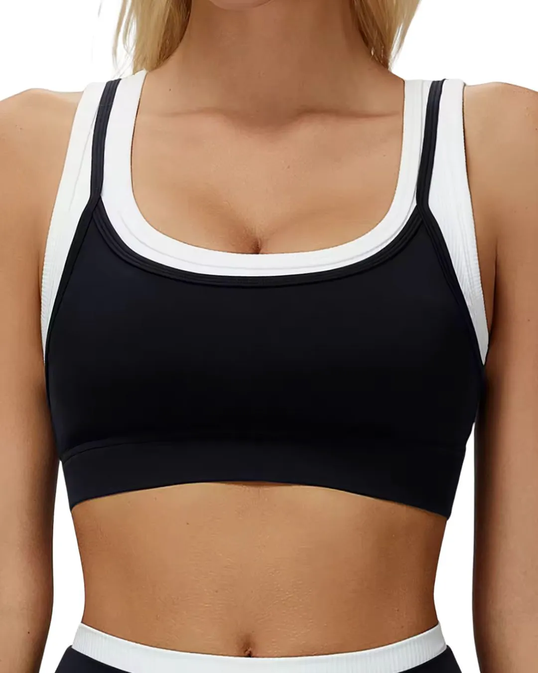 Custom Women Seamless Sports Bra And High Waist Shorts Set Black White Soft Stretchy Breathable Activewear Workout Fitness Set
