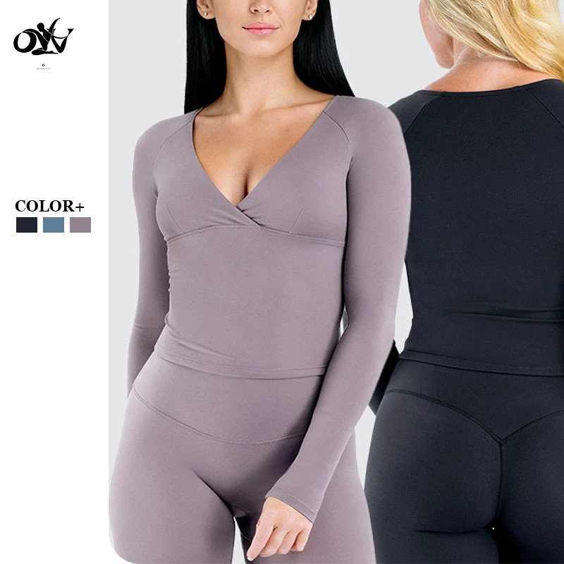 V-neck High-strength Fitness Quick-drying Breathable Long Sleeve Yoga Top Wholesale Custom Comfortable Sports Wear for Women