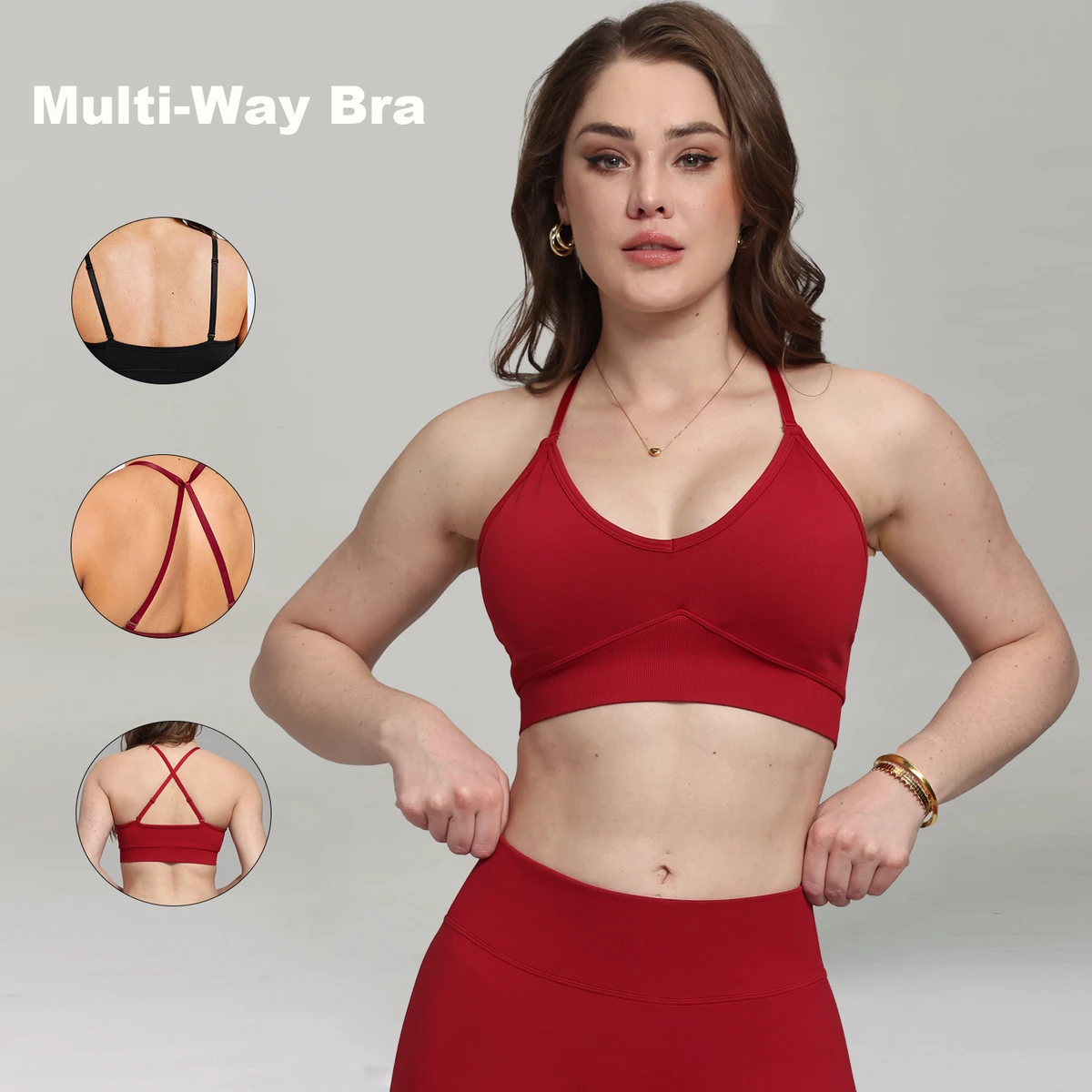 Active Wear Private Label Fitness Bra Deep V Top Women Bra Cross Back Shoulder Straps Sports Bra Gym Cloth Yoga Fitness Wear