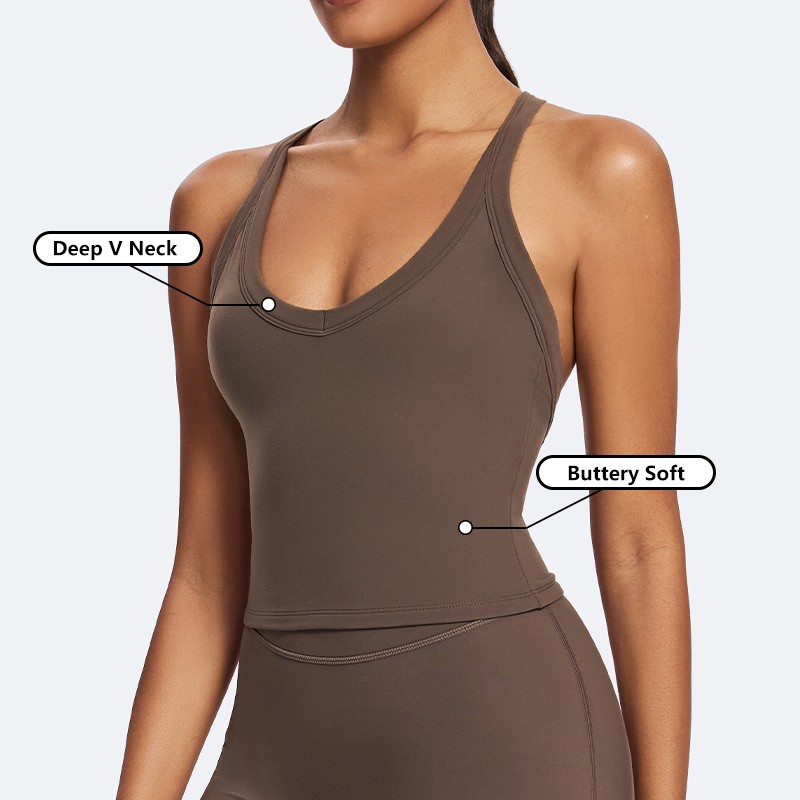Factory Custom Activewear Wholesale V Neck Gym Top for Women Quick Dry Crossback Tight Tank Top Workout Sports Sleeveless Tops