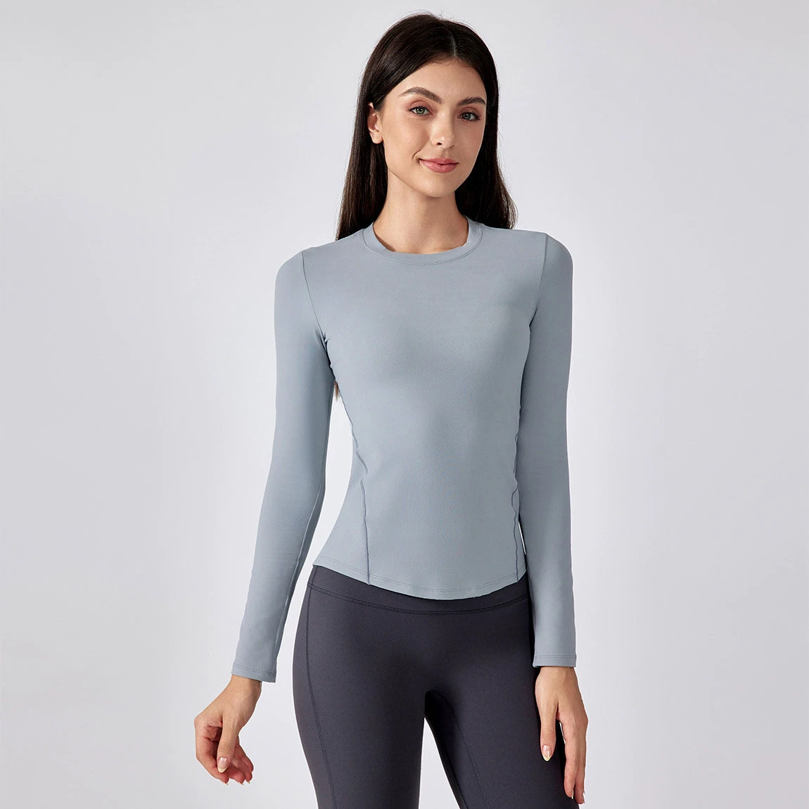 Wholesale Woman Breathable Long Sleeve Round Neck Basic Yoga Shirts Fast Dry Solid Colors Custom Logo Running T-shirt 2025