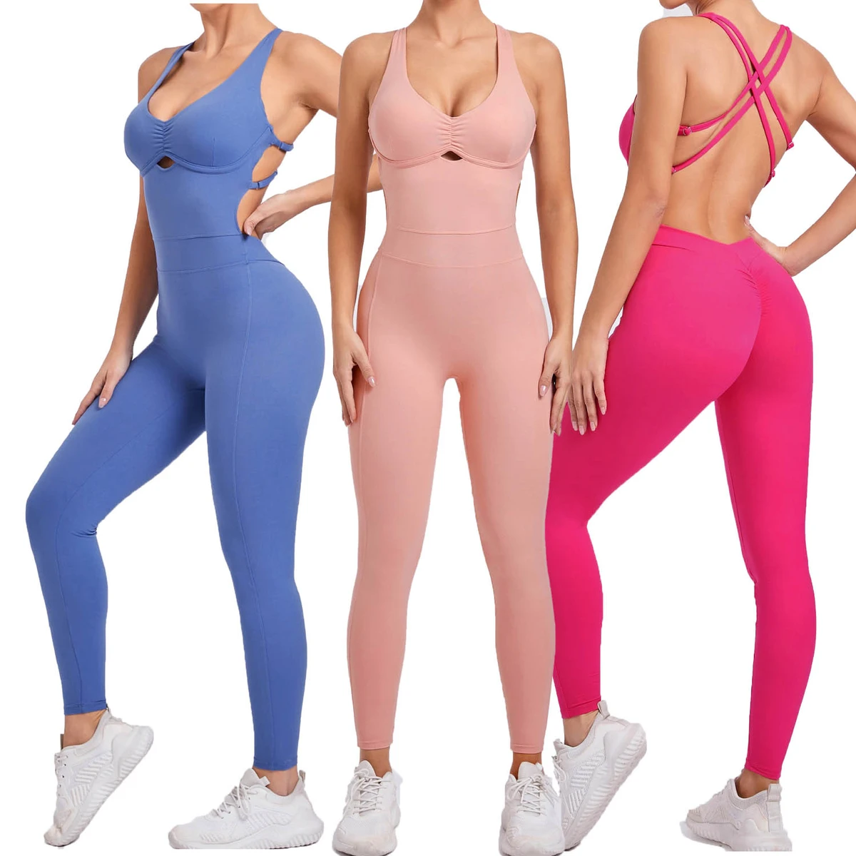 Women Sexy Cross Slim Strap One-piece Yoga Overall Lady High Stretch Sportswear With Pad Female Sleeveless Running Jumpsuit