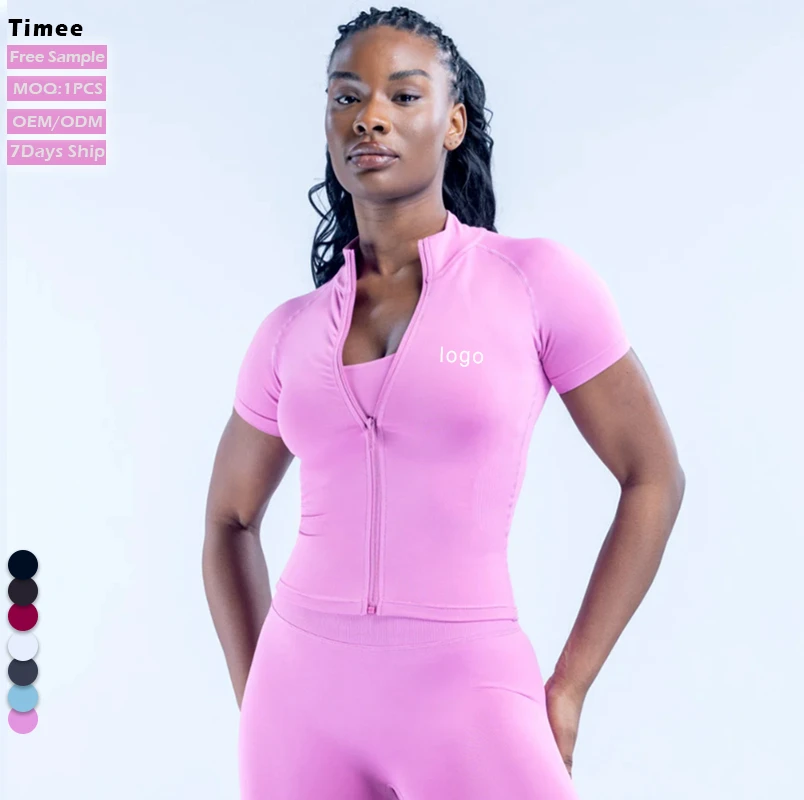 2026 Spring Summer New Full Zip Short Sleeve Sports Top Women Slim Fit Quick Dry 4 Way Stretch Cropped Yoga Jacket