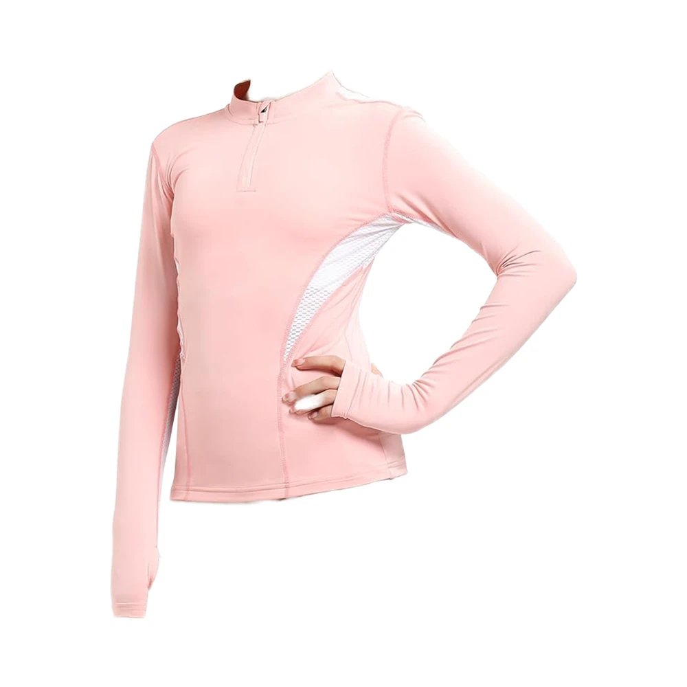 Children's Equestrian Long Sleeve Shirt Thumb Hole Competition Half Zip Quick Dry Spandex/Polyester S-XXXL