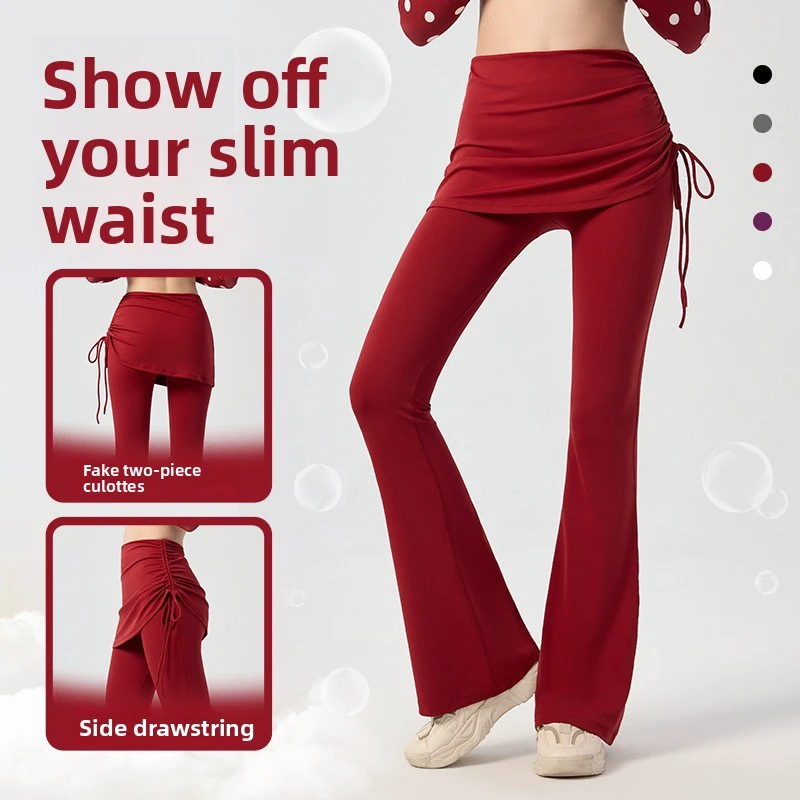 Fake Two Drawstring Flare Yoga Pants Workout Fitness Gym Wear Seamless High Waist Top Quality Sportswear Yoga Leggings