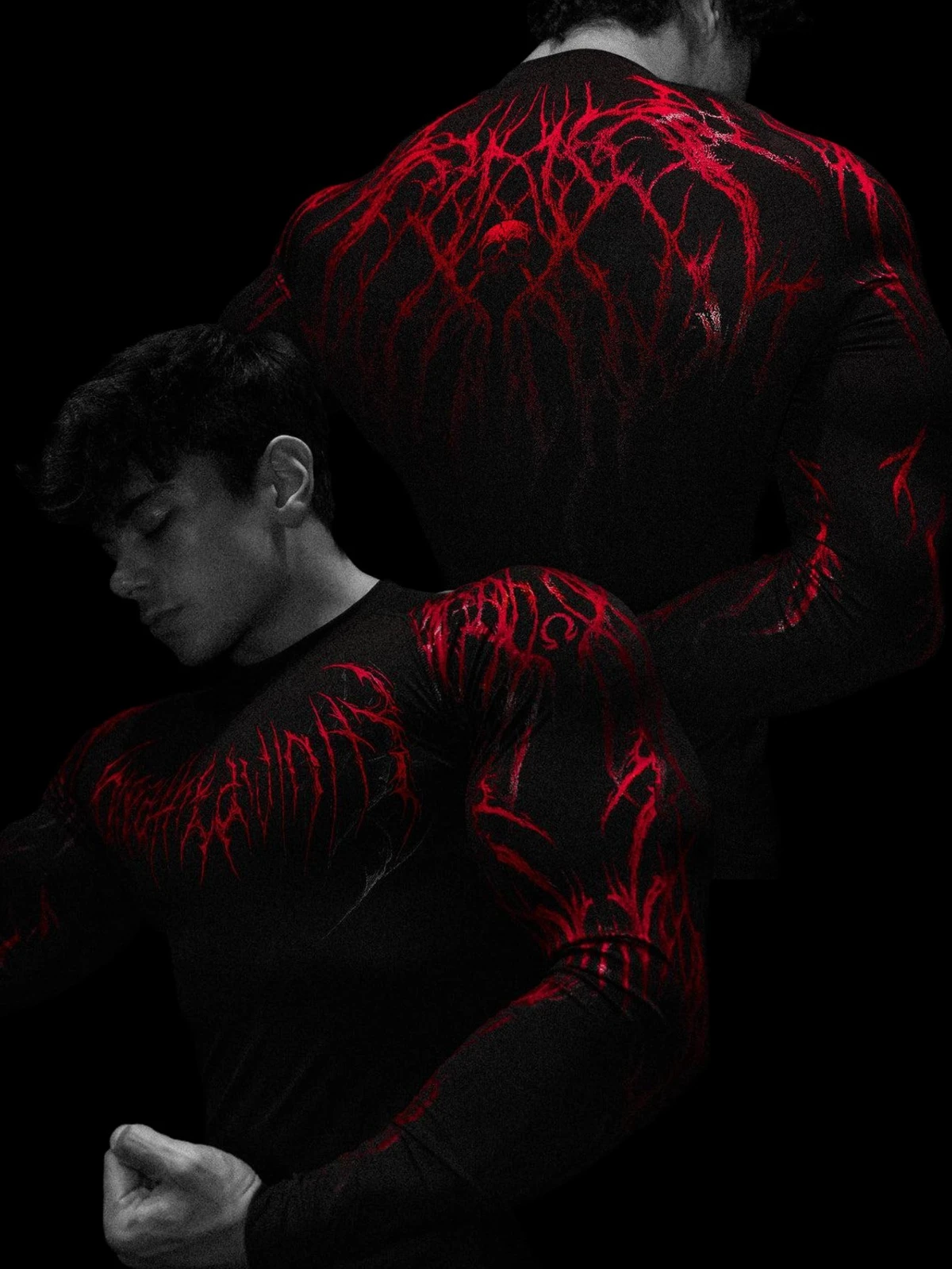 Men's Long Sleeve Compression Top Gothic Skull Print Geometric Muscle Design High Stretch Fabric Shirts for Gym Training Running