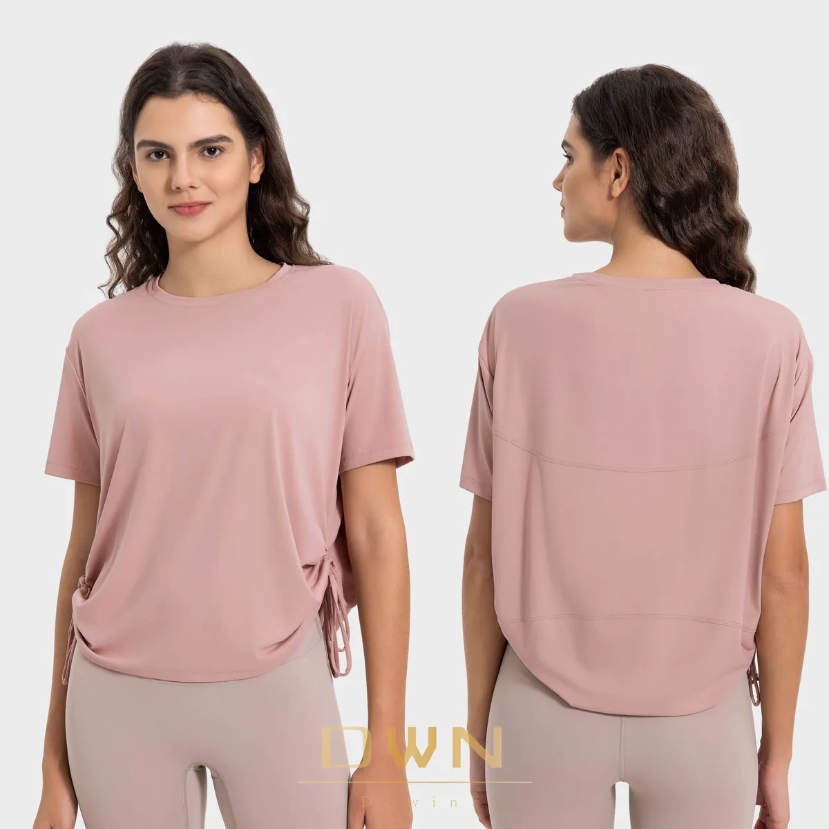 High Elastic Drawstring Pleated Women's Sports Yoga Top T-Shirts Cool Breathable Quick-Drying Half Sleeve Length Fitness