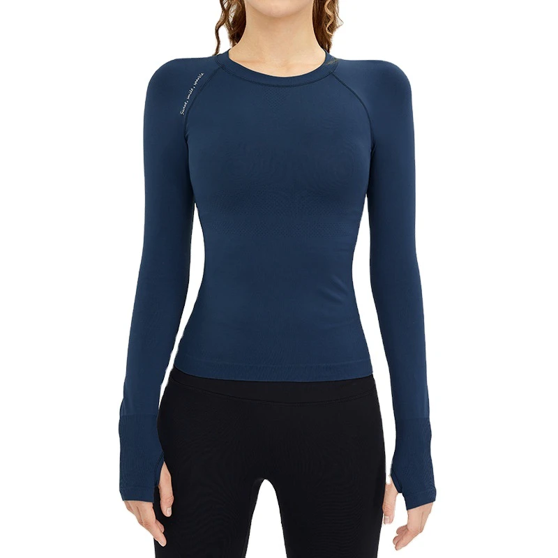 Women Long Sleeve Tight Yoga Wear Tops Seamless Nude Stretch Running Fitness Long Sleeve T-Shirt