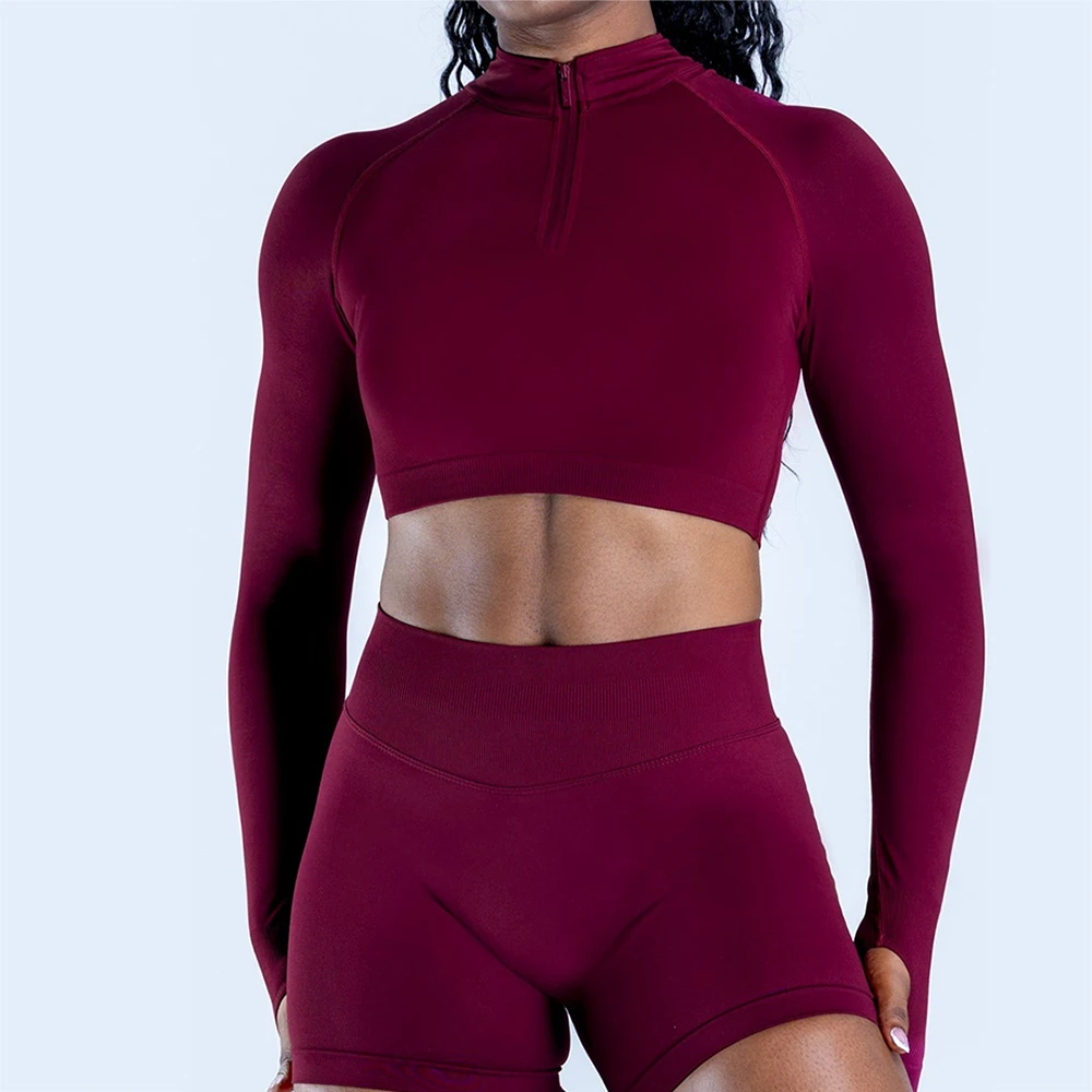 Wholesale High Quality Stand Collar Yoga Solid Color Top Custom logo Women Tight Fitness Short Version Yoga Jacket