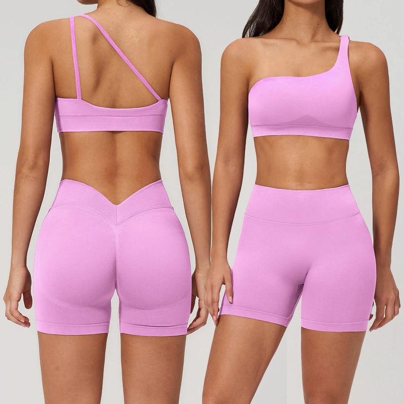 2026 Women's Solid 2-Piece Yoga Set Soft Nylon/Spandex Hollow Back Seamless Breathable Bra High Waist Butt Lift Shorts