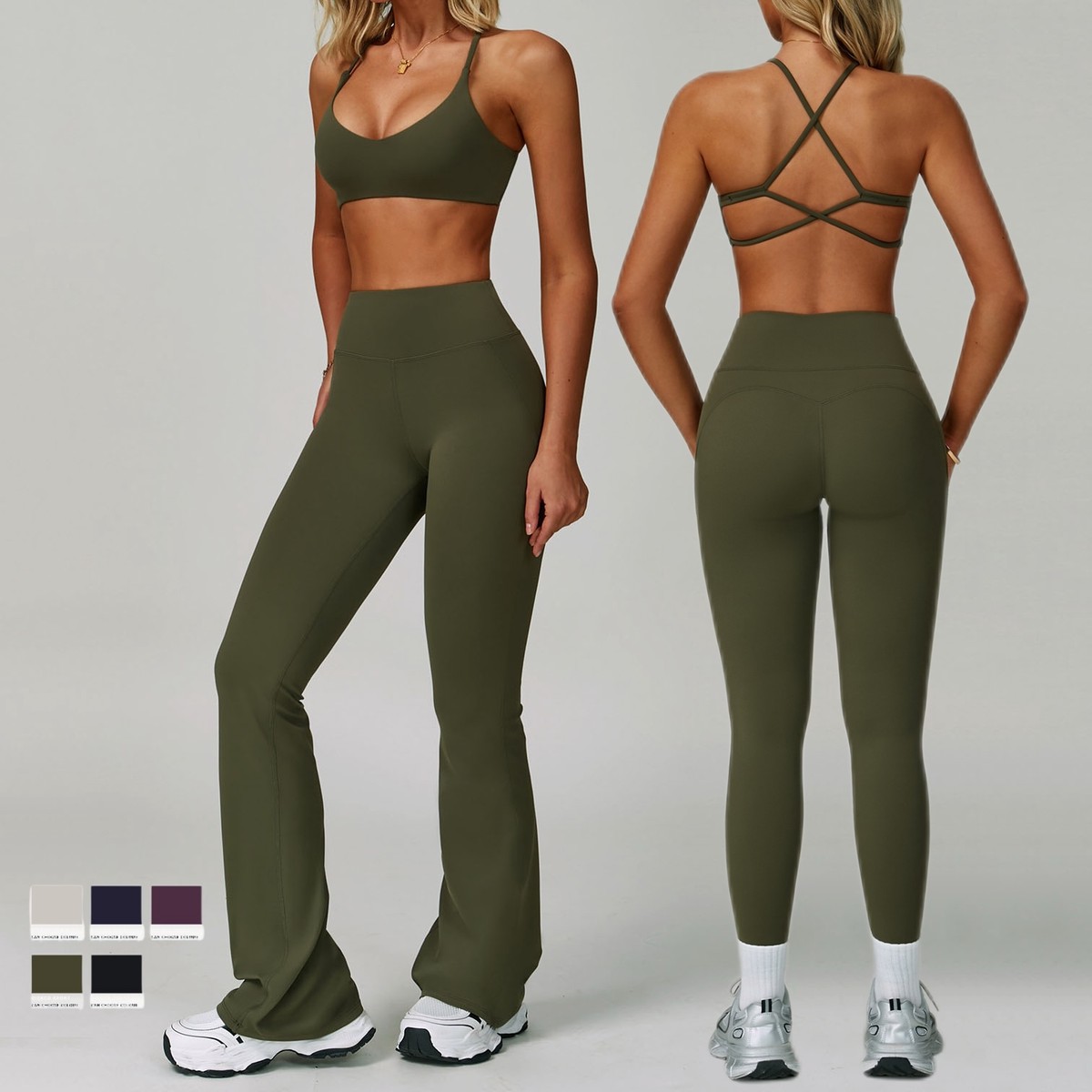 3091 Women's 2-Piece Sports Bra Set Beautiful Back Basic Flare Leg Nude Feel Butt Lifting Customized Logo Gym Fitness Sets