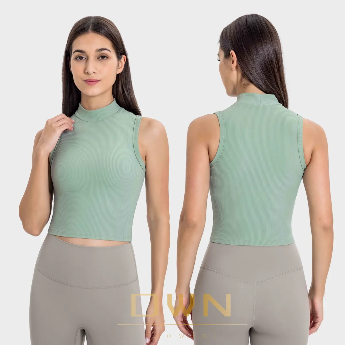 Vertical Ribbed Moisture-wicking Waist-Shrinking and Anti-shock Women Sports Vest Water-cooling High-Collar Yoga Sports tank Top
