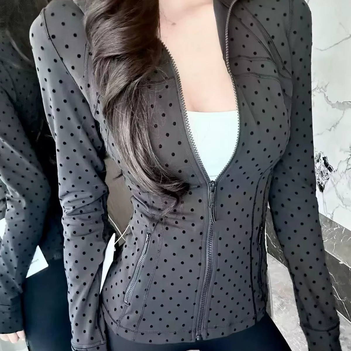 Women's Stand Collar Jacket Slim Fit Yoga Coat Multiple Zippers Sports Top for Fitness & Running