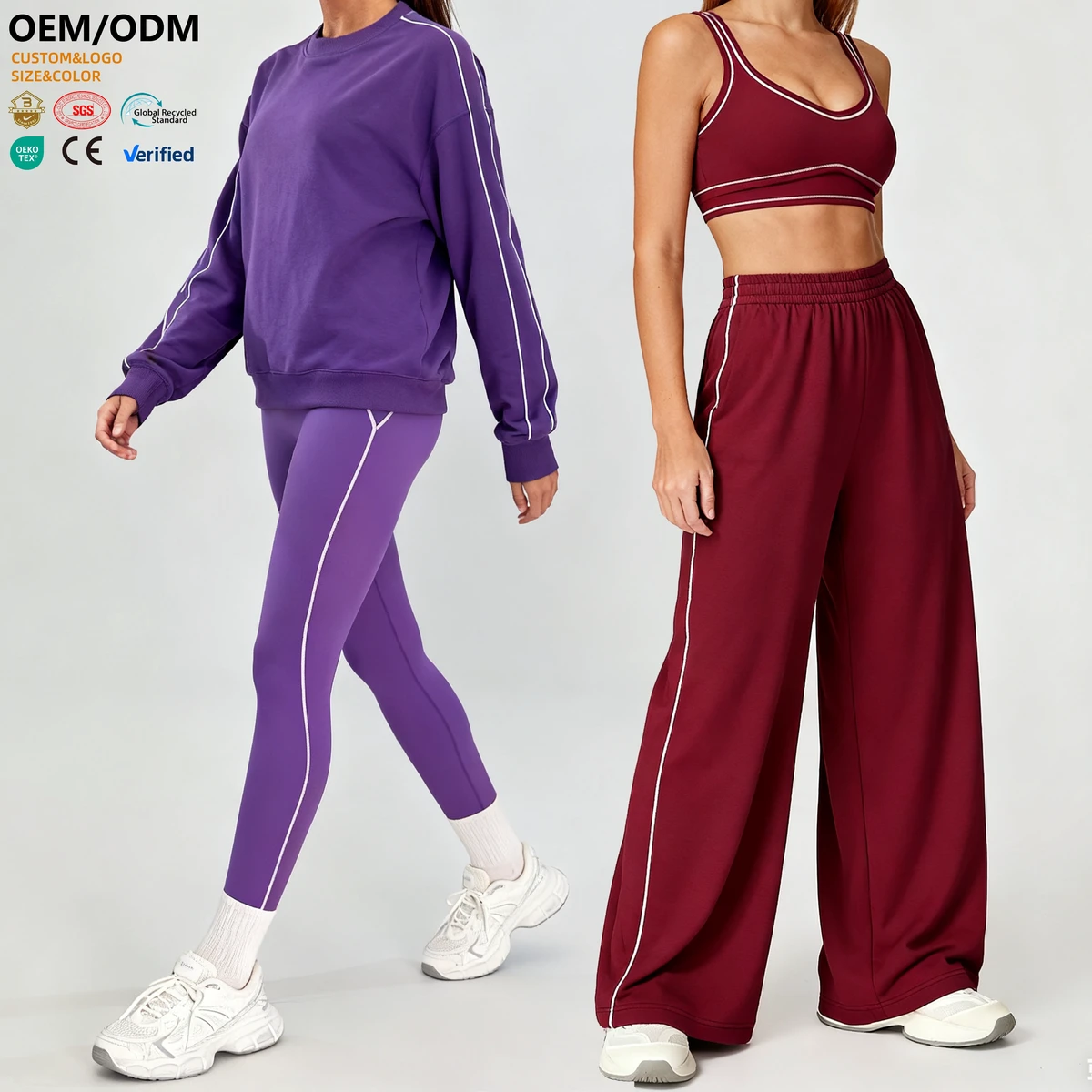 6 Piece Sweatshirt Women Push up Legging Sportswear Bra Pads Gym Clothes Shorts Loose Wide Leg Pants Activewear Set Yoga