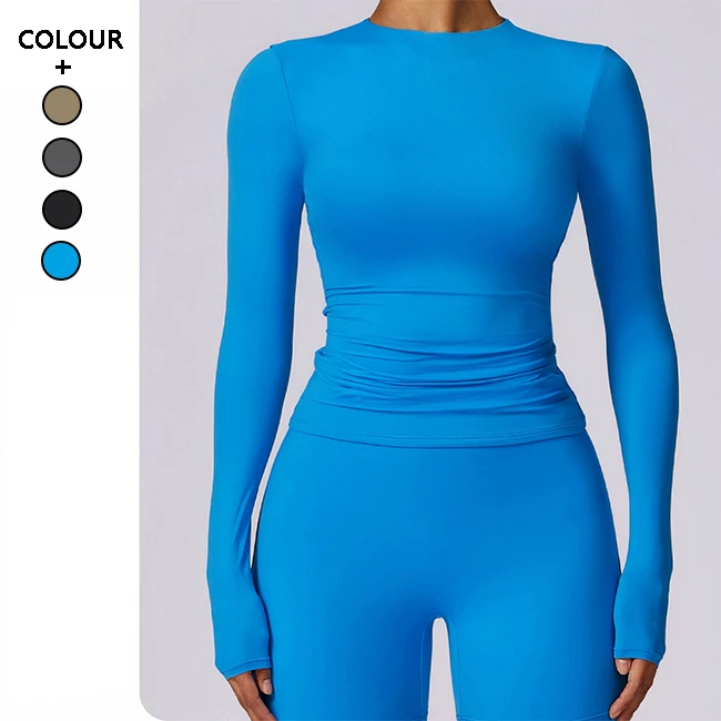 Custom logo Spring Women'S Round Neck Sports T-Shirt Wholesale Lightweight Running Sports Tights Fitness Yoga Long Sleeve Tops