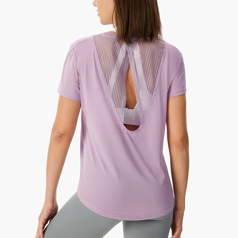 Aoyema Sports Short-Sleeved Women Loose Fitness Clothes Large Size Quick-Drying T-Shirt Yoga Tops Mesh Breathable Blouse