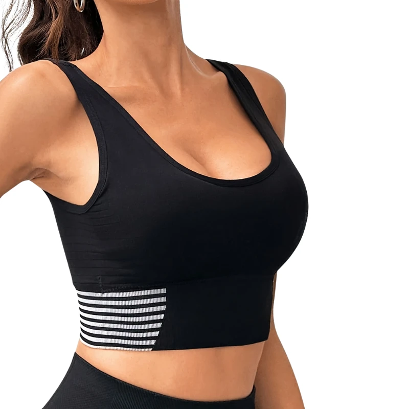 Women's Yoga Sports Bra Side Stripes Breathable Comfortable Elastic Sweat Wicking Seamless Sports Dailylife Bra