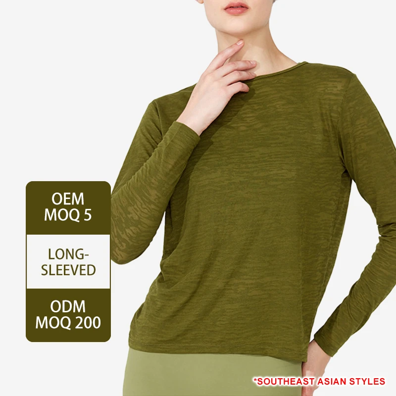 YC253 Women's Breathable Yoga Vest Quick Dry Loose-Fitting Wear Long Sleeve Round Neck Yoga Top for Training Gym Wear