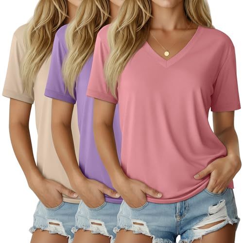 Plus Size S-5XL Women's Summer V-neck Short Sleeve Regular Fit Breathable Spandex/Cotton T-shirt