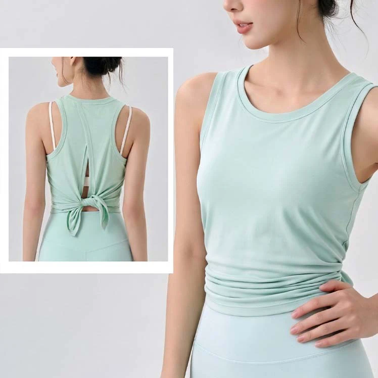 YIYI Modal Fiber Loose Summer Sleeveless Open Back Top Yoga Sexy Lightweight Breathable Soft Tie-Back Fitted Tops for Women