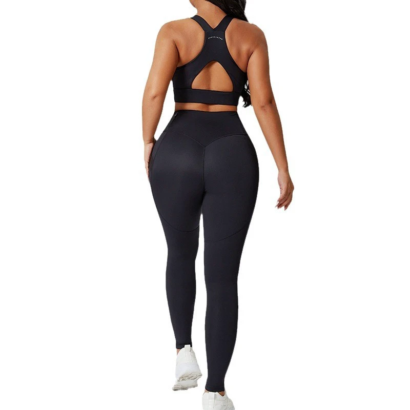 High Elastic Hip Lifting Gym Exercise Sports Suit Solid Two-Piece Yoga Clothing Set Tight-Fitting Womens Sets