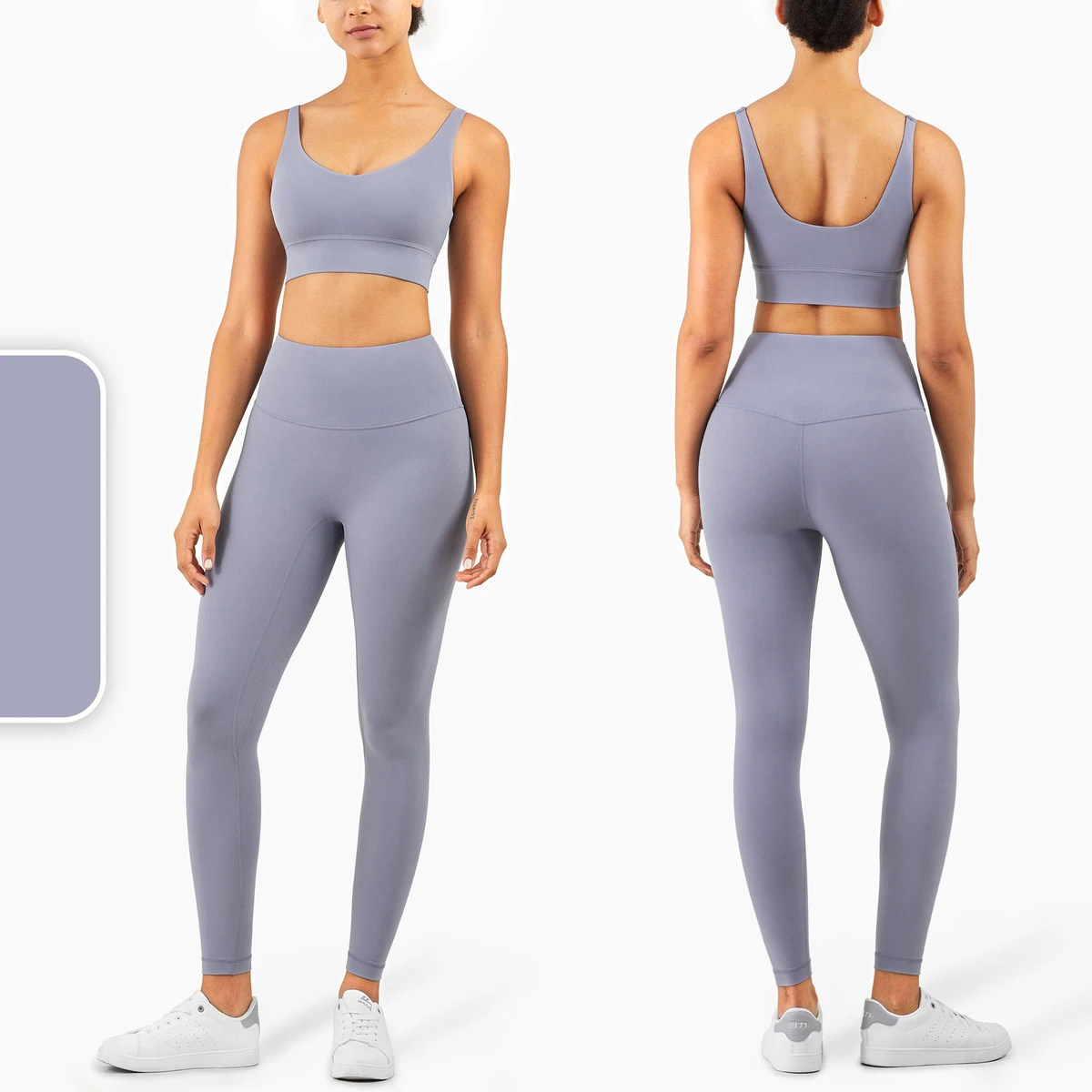 Wholesale Customized Logo Solid Lightweight Breathable Plus Size Seamless Two Piece Yoga Set Women's Sports Bra High Waisted