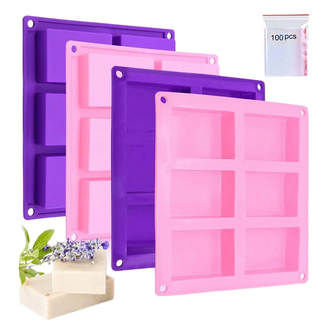 6 Cavity Rectangle Silicone Mold Square Handmade Soap Form Tray Cake Mould for DIY Soaps & Baking/icing