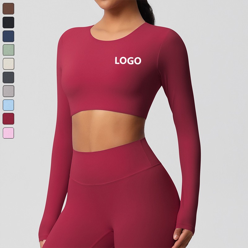 XW-7104 Long Sleeve Gym Wholesale Workout Slim Sportswear Round Neck Corset Quick Dry Fitness Women Yoga Crop Top