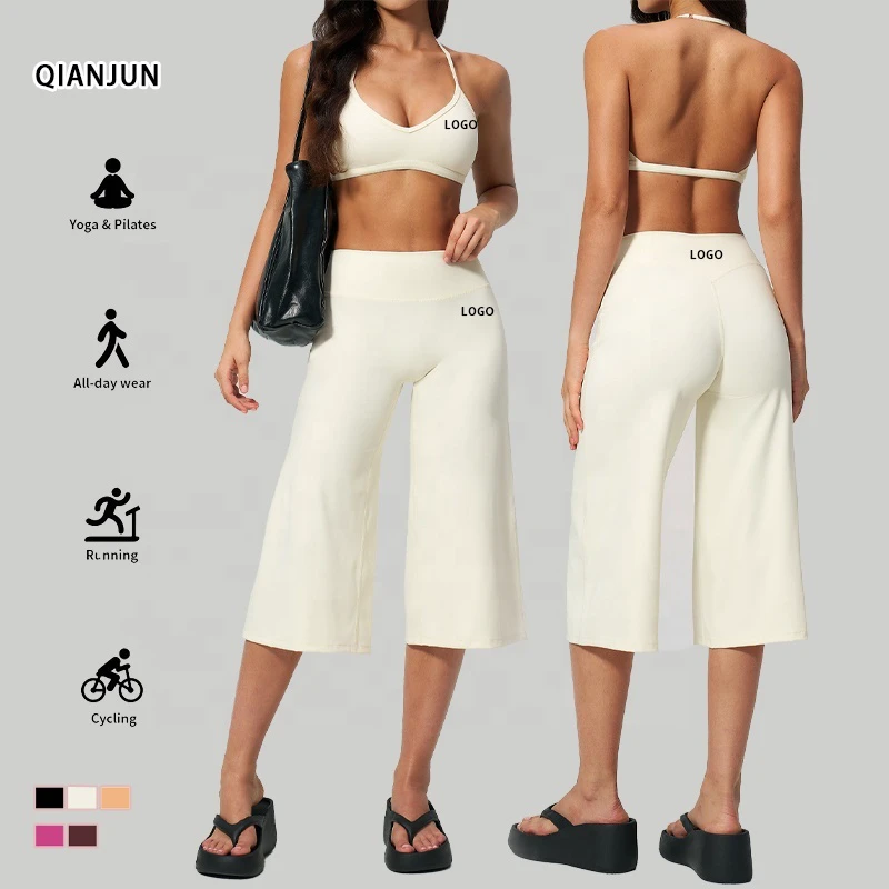 Hot Sale High Quality Sports Bra High Waist Leg Pants Suit Workout Wear Gym Sportswear Women Fitness Knees Pants Yoga Set