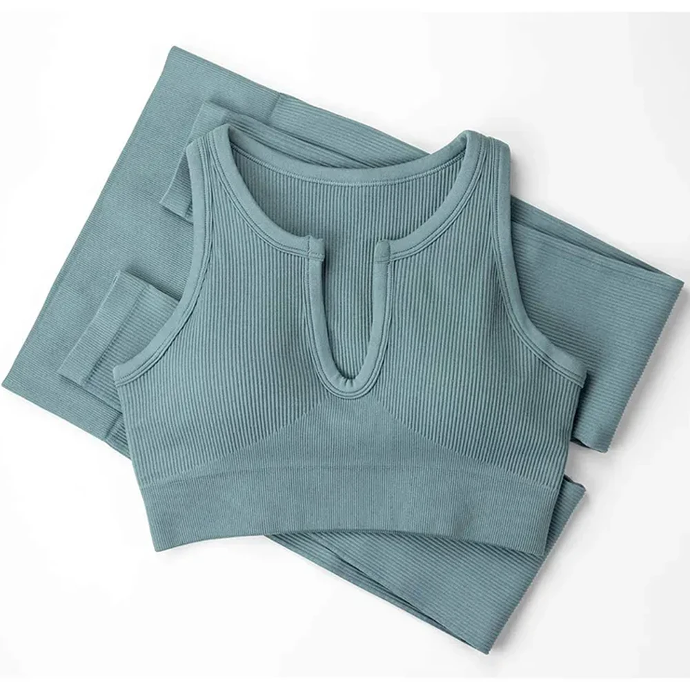 Two piece women yoga set breathable quick dry leggings with crop top for training pilates running and daily active wear