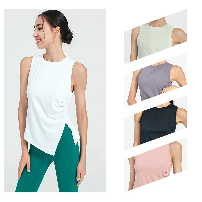 Women's New Fashion Sleeveless Yoga Top Quick Dry Loose Thin Gym Sport Vest Athletic Workout Training Vest