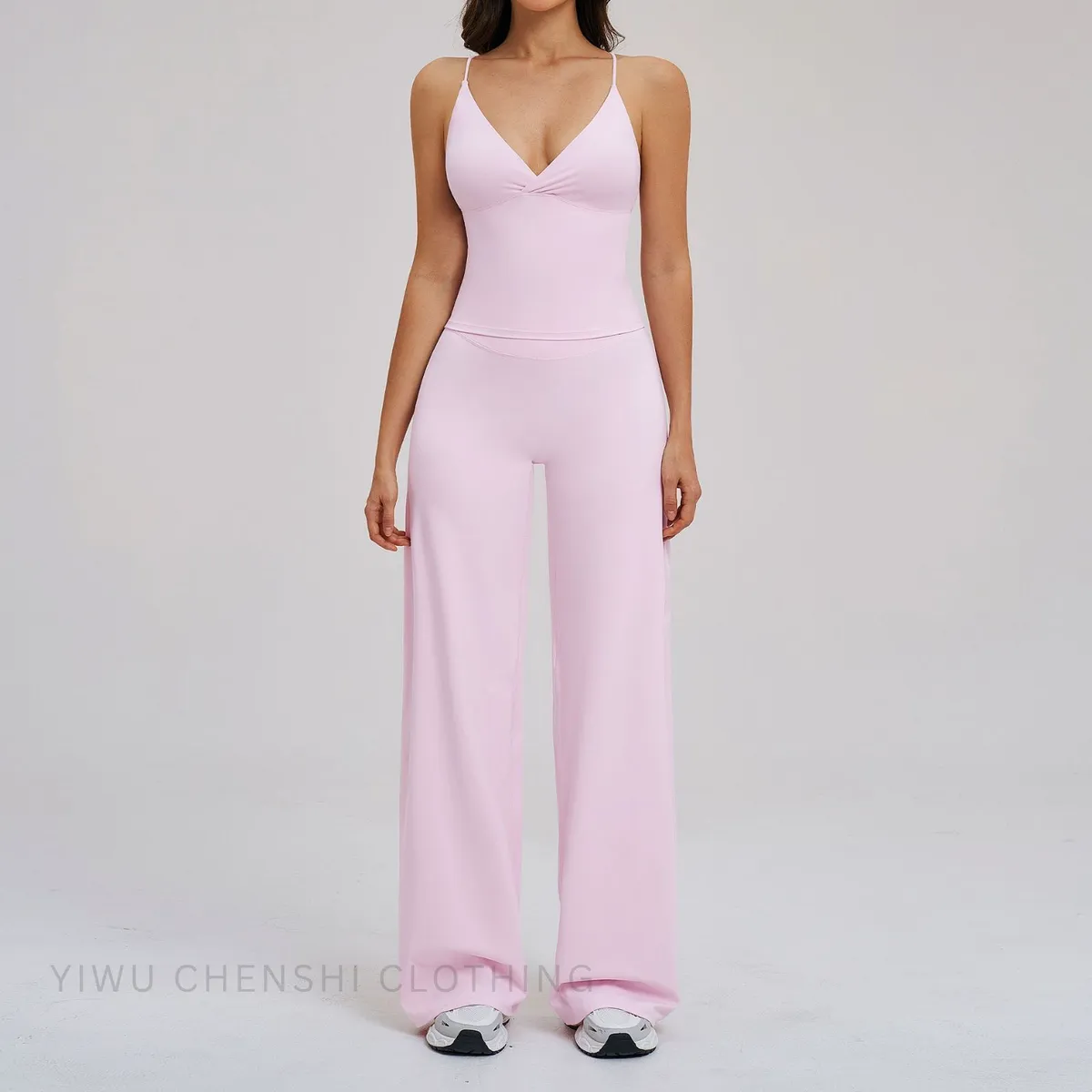 Brushed Soft Sports Suit Women Wide-Leg Pants Beautiful Back Yoga Set Casual Running Cycling Fitness Two-Piece Activewear