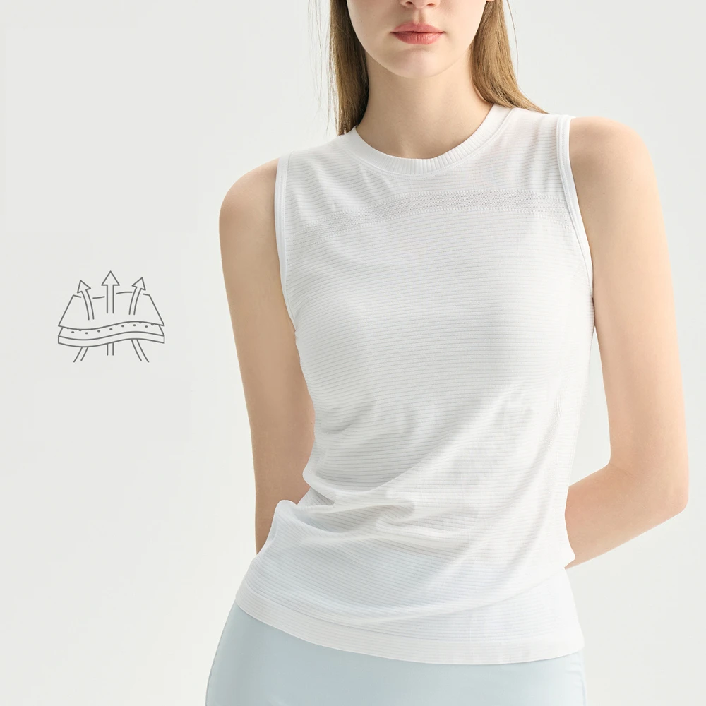 OEM/ODM Custom Seamless Yoga Tank Tops Neck Sleeveless Solid Color Tight Fit Moisture-Wicking Spandex/Nylon Fabric Workout Shirt