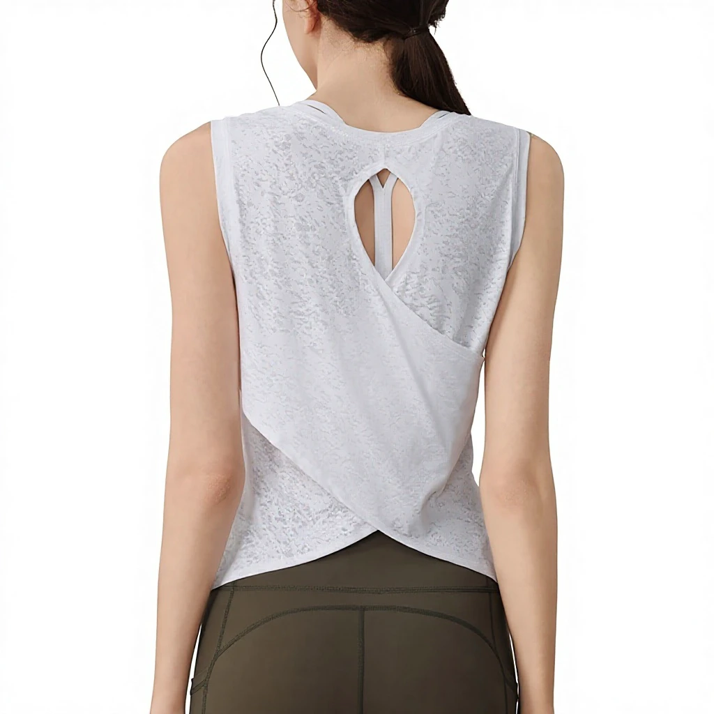 Women's Spandex/Nylon Double-sided Bow Collar Breathable Yoga Fitness Tank Top for Summer