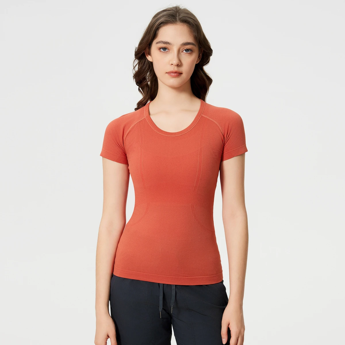 Spring Summer New Ladies Lightweight Short Sleeve Neck Sports T-Shirt Running Fitness Top Slim Breathable Yoga Four-Way Stretch