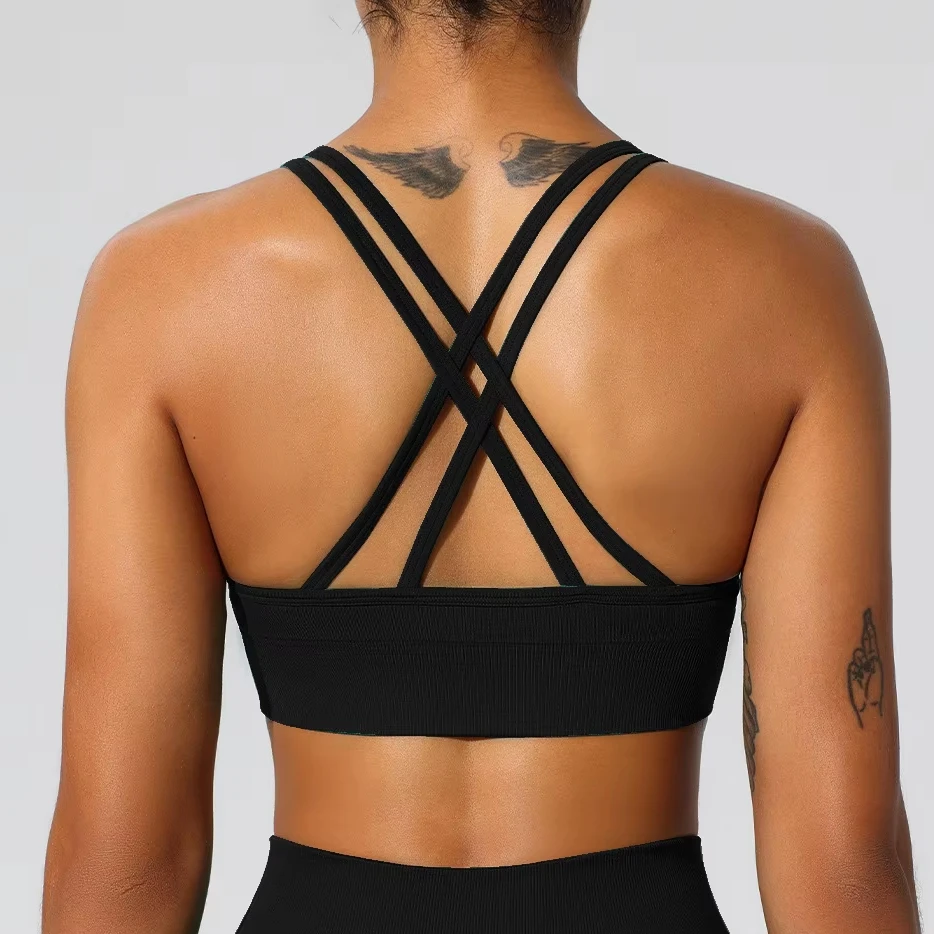 Europe and America Seamless Round Neck Yoga Sports Underwear Cross Beautiful Back Soft Breathable Women's Bra