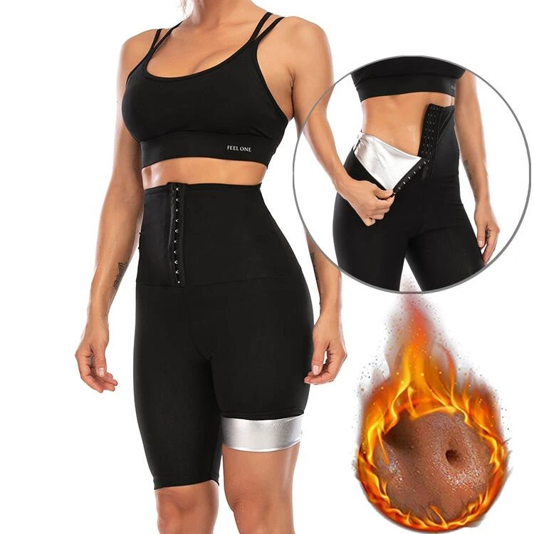 Women With Breasted Sweat Pants High Waist Fat Slimming Shorts Compression Thermo Workout Exercise Body Shaper Tights Sauna Suit