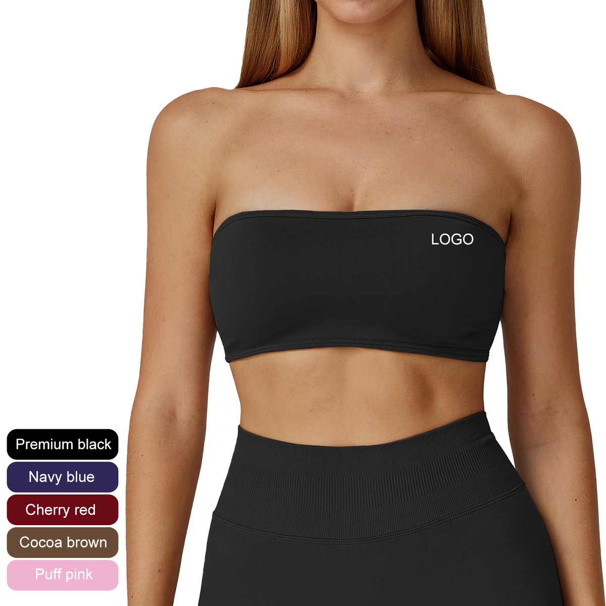 Strapless Bra for Women Non-Slip Bandeau Double-Layer Backless Sports Bra Tube Top Padded Yoga Workout Sleeveless Crop Tank Tops
