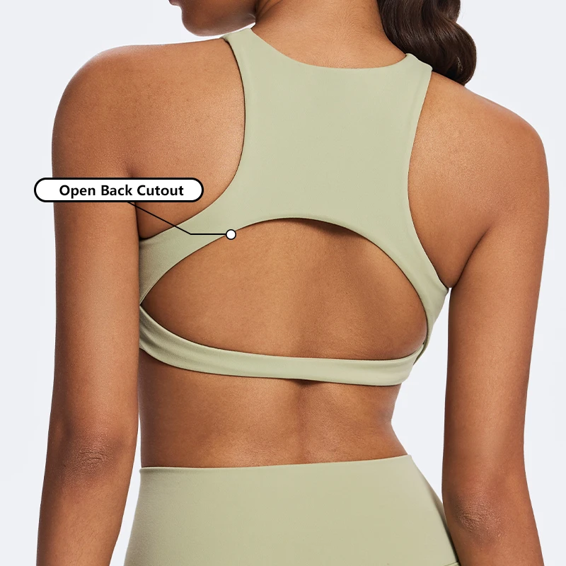 Custom Logo Yoga Active Naked Feeling Soft Quick Dry High Intensity Sports Bra Hollow Out Tight Running Training Crop Tank Tops