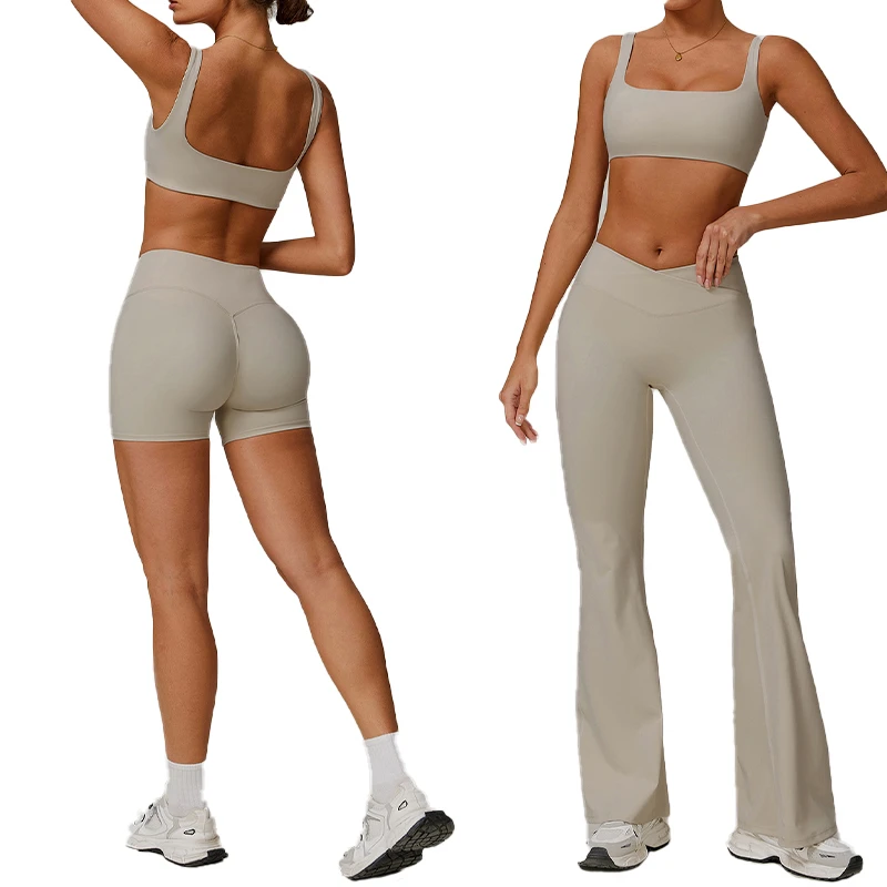 Custom Wholesale 3 Pieces of Quick Dry Yoga Leggings Stretchy Female Sports Vest Lift Hip Yoga Pants High Quality Yoga Set