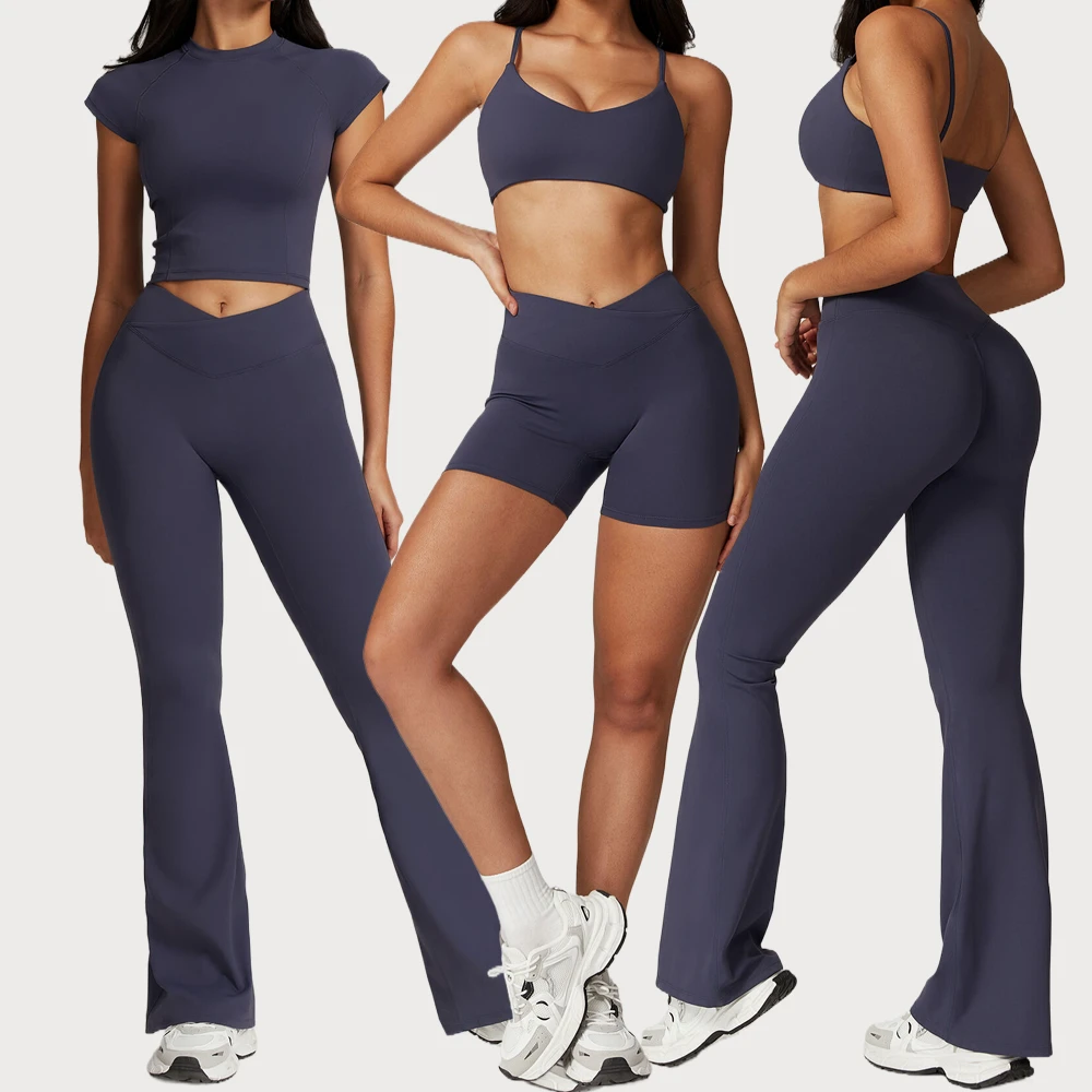 China Supplier Recycled Fabric Sports Bra Set Quick Dry 4 Pieces Activewear Workout Yoga Apparel