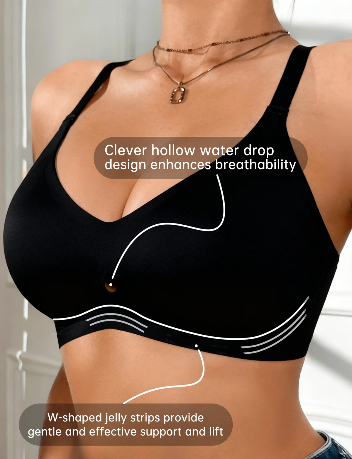 Women Seamless Wireless Bra Deep V Push up Bralette Breathable Jelly Strip Support U Back Cross Back Comfort Bra