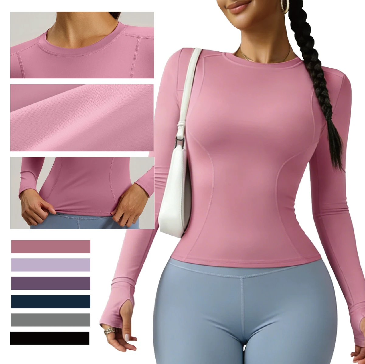 Women's Round-neck Slim-fit Skinny Fit Long-sleeved Breathable Sweat-Wicking Four-way Stretch 220g Polyester/Spandex Yoga Top