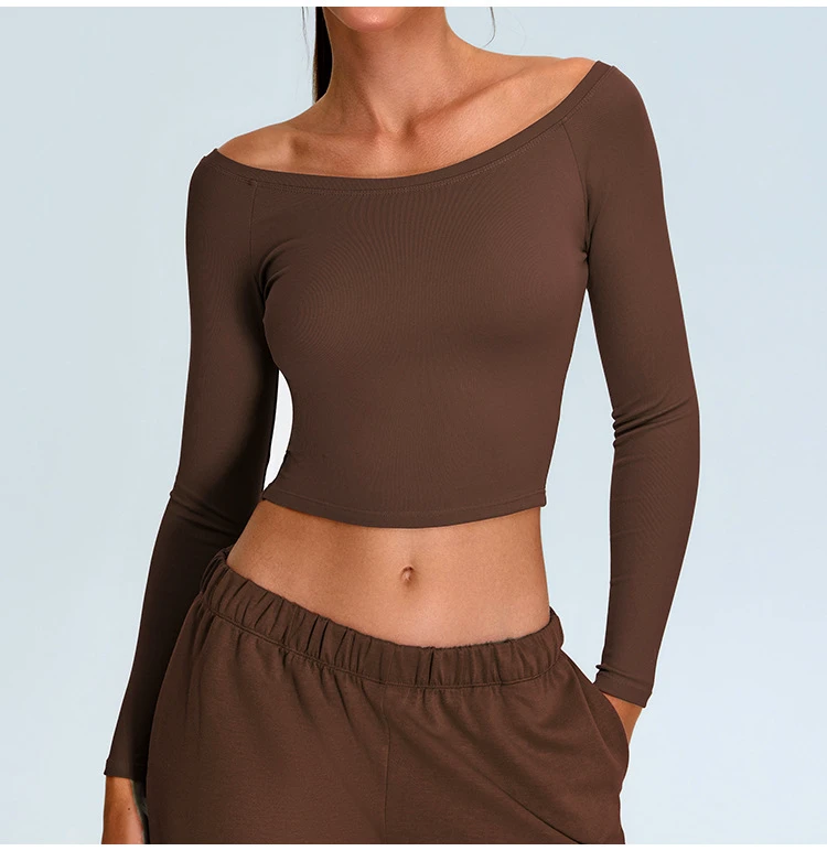 2025 New Style Women's Summer Active Top Quick Dry Breathable One Shoulder Long Sleeve Casual Lightweight Yoga Top Seamless