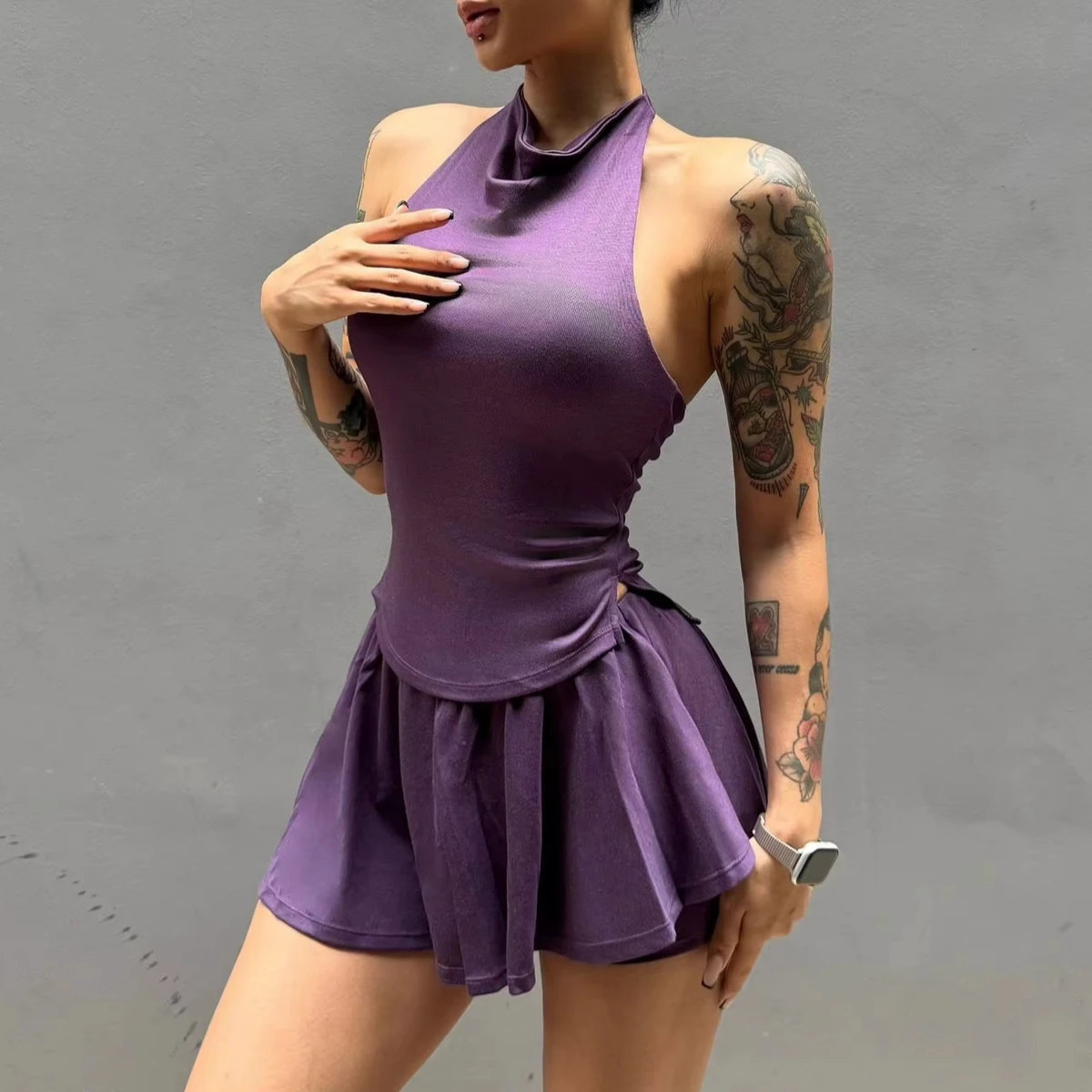 Halter Beauty Back Sports Yoga Tank Tops Elastic Waist Skirt Women Workout Set Quick-drying Lightweight Fitness Yoga Dance Sets